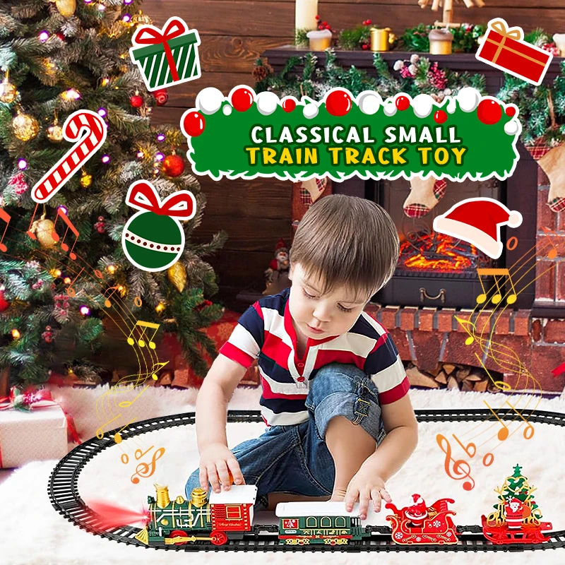 Christmas Electric Train Track Locomotive Engine Railway with Lights and Music Home Decoration Boy Girl Christmas Birthday Gifts