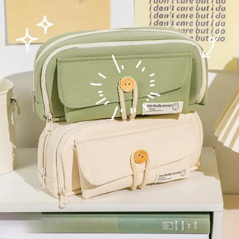 Cute And Convenient Canvas Pencil Case Large Opening Capacity for Student Supplies Cosmetics Travel Handbag 1pc