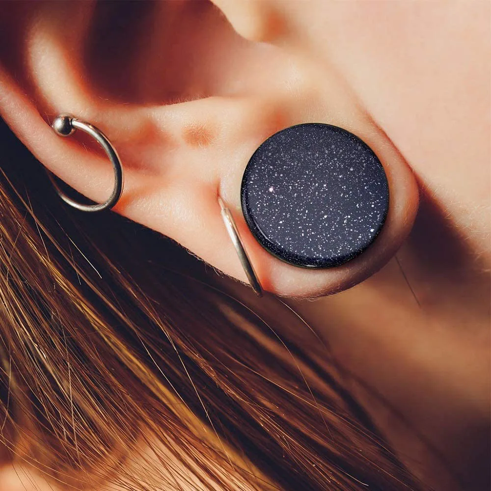 2pcs Natural Blue Sandstone Double Flared Saddle Plugs Gauges Dody Jewlery Earrings Plug 6-16mm