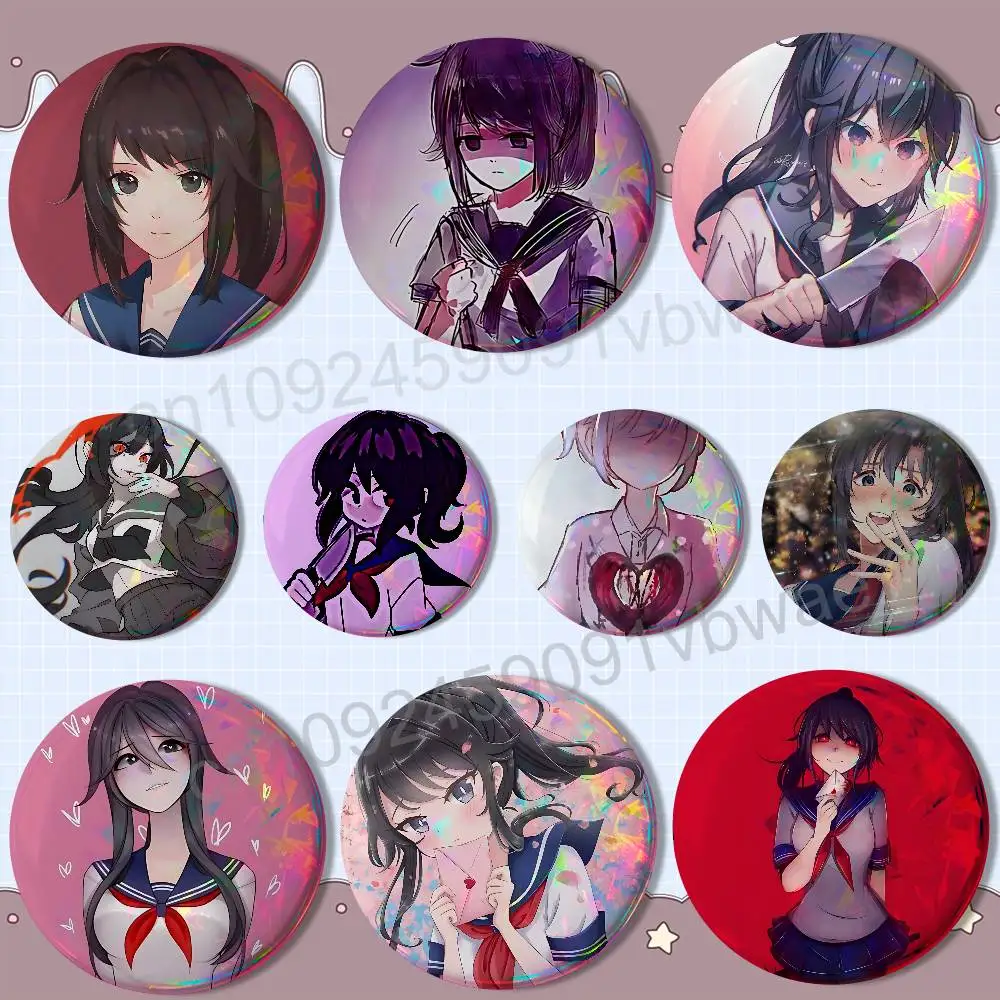 

Ayano Aishi game Yandere Simulator Round Exquisite Badge Brooches Creative Pins For Clothes Hat Backpack Gift Accessories