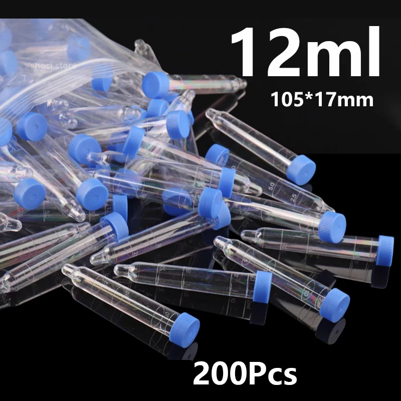 

200Pcs 12ml screw urine sediment test tube straw urine sink PS material screw with cover scientific experimental supplies.