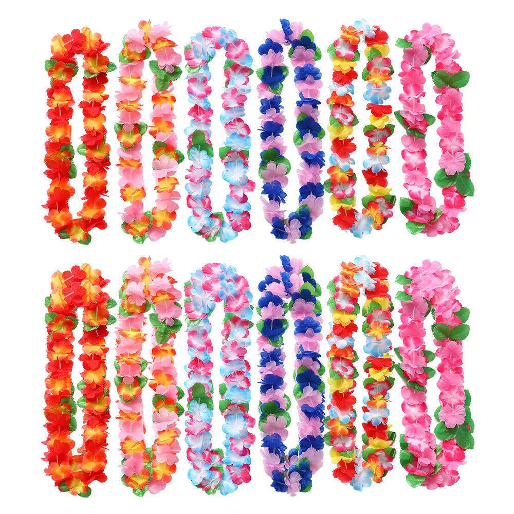 

12pcs Hawaii Party Leis Flower Wreath Garland Hawaiian Necklace Summer Beach Flower Wreath Garland Wedding Birthday Decoration