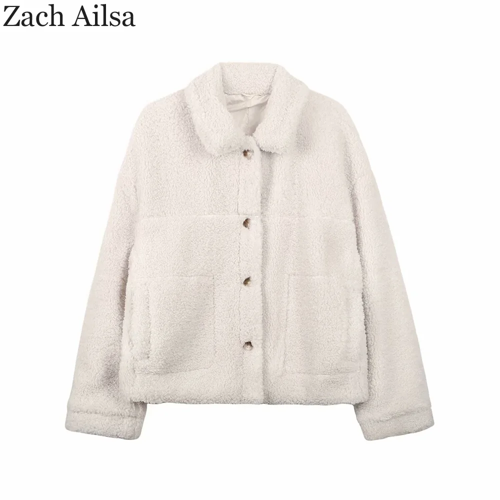 

New autumn and winter women's clothing lamb wool fleece simple and versatile lapel long sleeved jacket short jacket