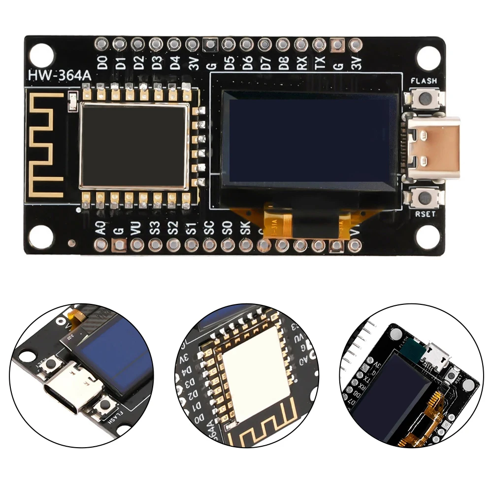 NodeMCU ESP-8266 개발 보드, 아두이노 IDE 및 마이크로파이썬 프로그래밍용 CH-340 드라이버 모듈, 0.96 인치 OLED 디스플레이