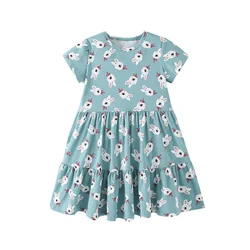Jumping Meters 2-7T Summer Princess Girls Dresses Short Sleeve Animals Bunny Children's Clothing Hot Selling Toddler Kids Frocks