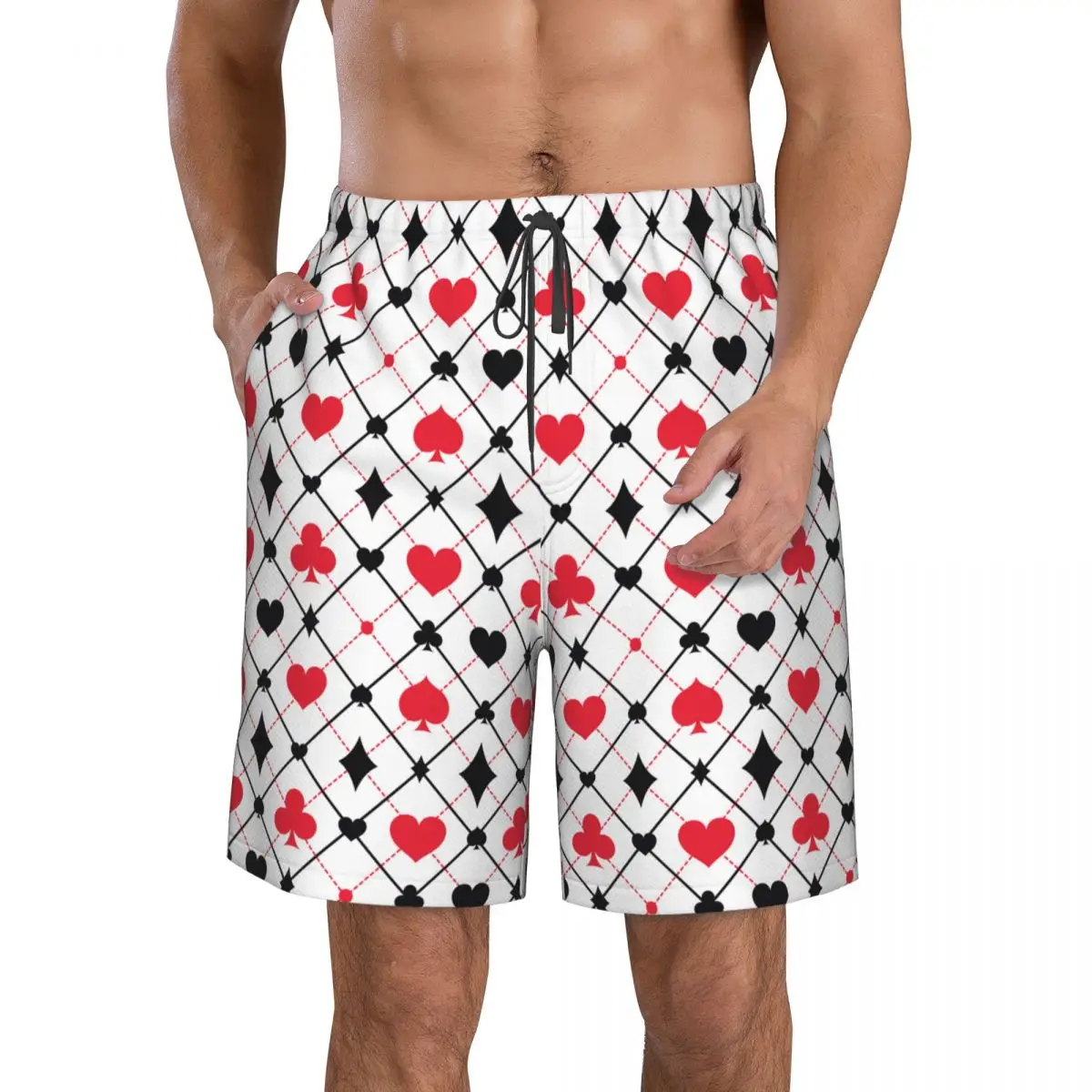 Swimwear Mens Swim Shorts Beach Trunks Playing Cards Poker Print Swimsuit Surf Board Bathing Suit