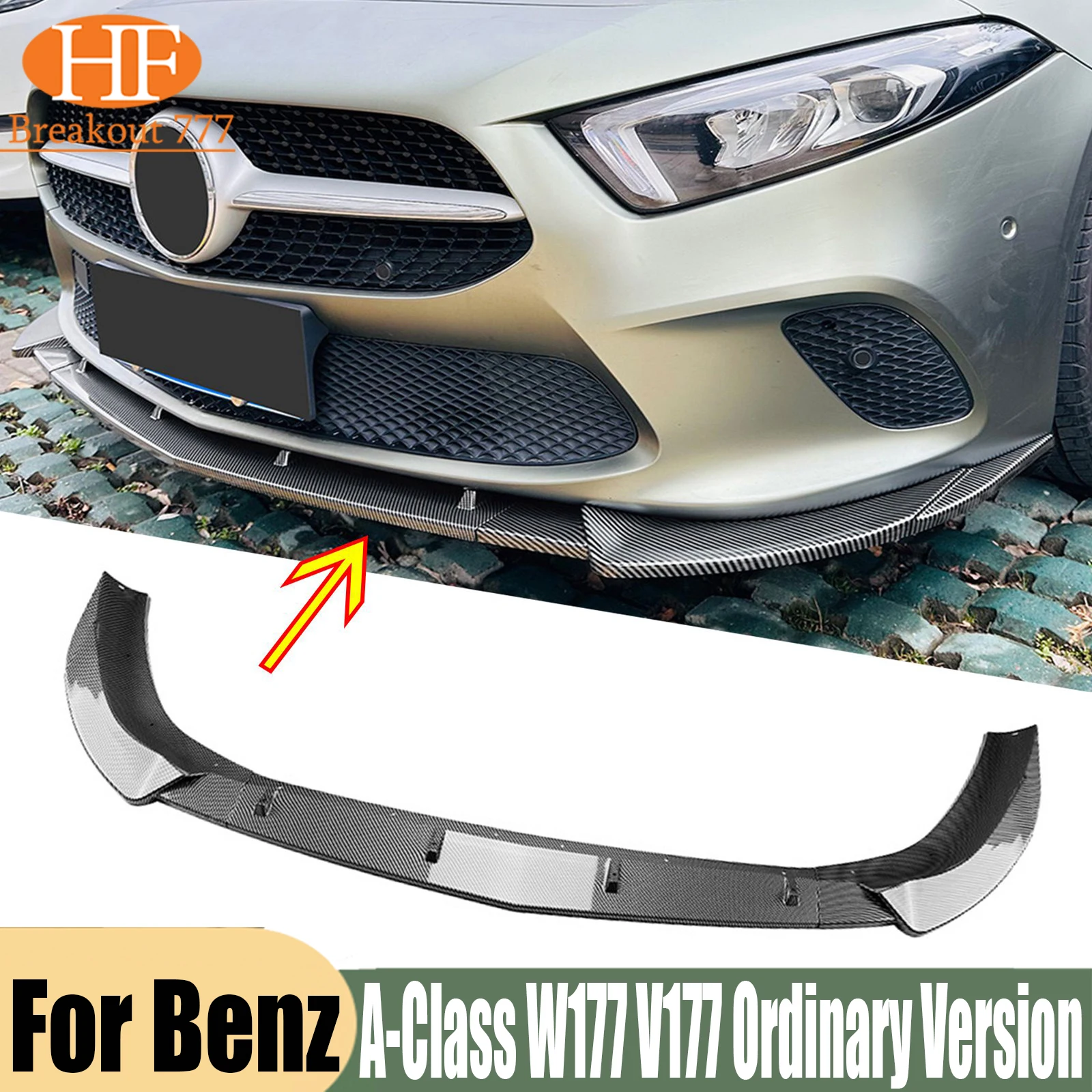 Car Front Bumper Lip Spoiler Canard Diffuser Covers Body Kits For Mercedes Benz A-Class W177 V177 Ordinary Version 2018-2022
