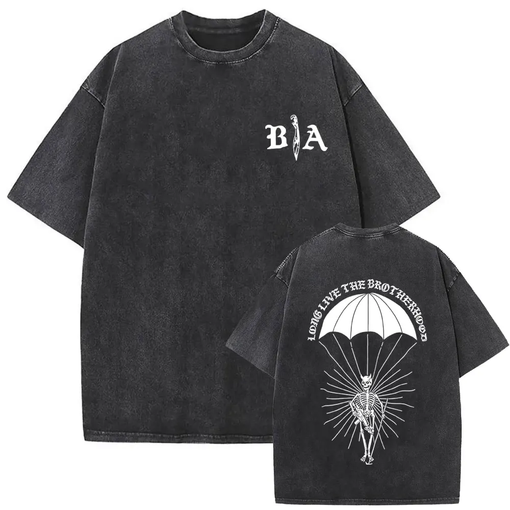 Gewaschenes Vintage Brothers in Arms Live Hard Die Once T-Shirt mit doppelseitigem Druck für Männer und Frauen, lässiges Retro-Baumwoll-T-Shirt, Streetwear – Detail 5