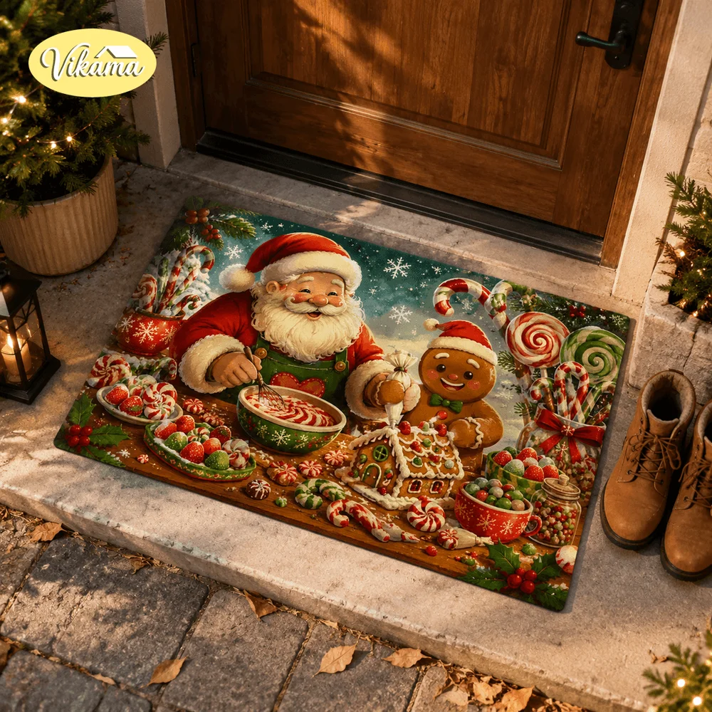 VIKAMA New Entryway Rug For Bedroom, Living Room And Bathroom - Easy To Clean Foot Mat With Christmas Theme For Home Decoration