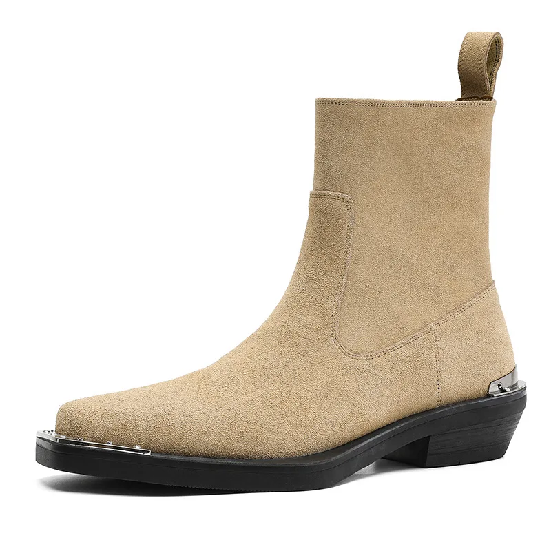 England style men casual party nightclub cow suede leather boots square toe designer shoes cowboy platform boot chelsea botas view 4