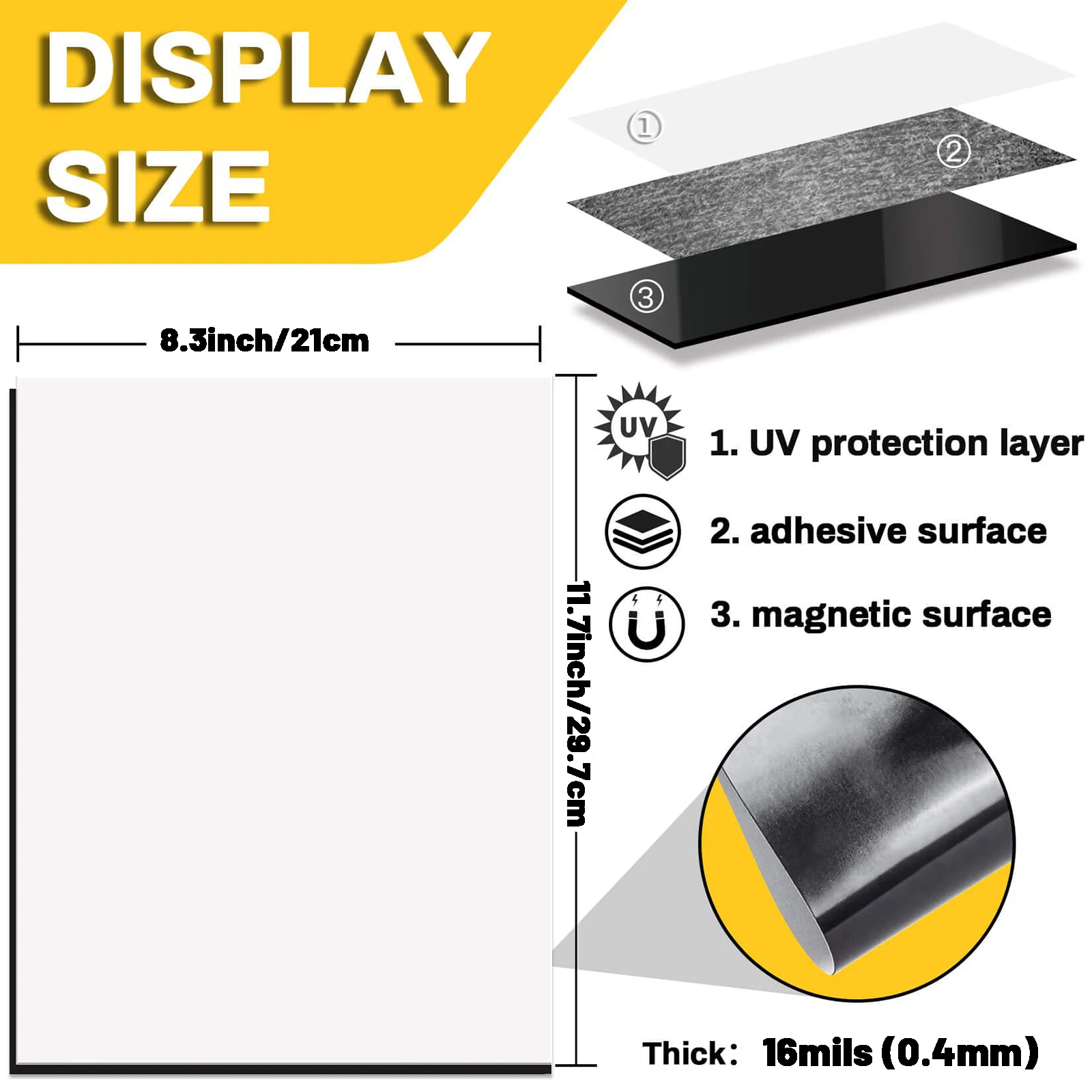 5 Sheets Magnetic Adhesive Sheets, A4(8.3' X 11.7') Size, Flexible Magnetic Sheets with Adhesive Backing for Crafts, Photos