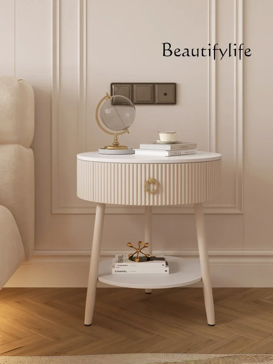 

Cream Style Living Room Home Sofa Side Table Stone Plate round Bedside Table