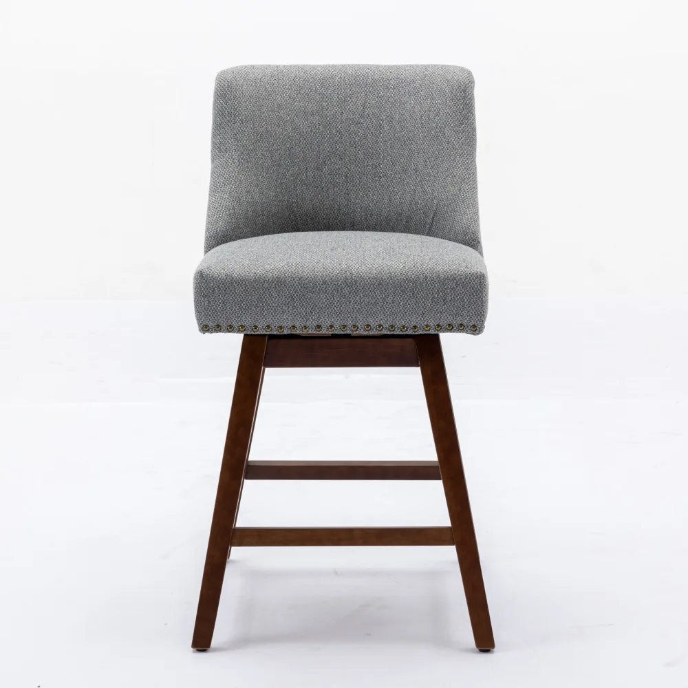 Taburetes de bar giratorios con altura de mostrador y asiento giratorio de 360 grados, juego de 2 taburetes de bar tapizados con altura de asiento de 26 pulgadas de alto, tela en gris