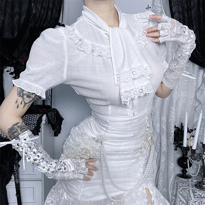 

Autumn New Girly Vintage Shirt Tops Women Subculture Versatile White Slim Versatile Shirt Y2K Gothic Elegant Outfits 2000s Chic