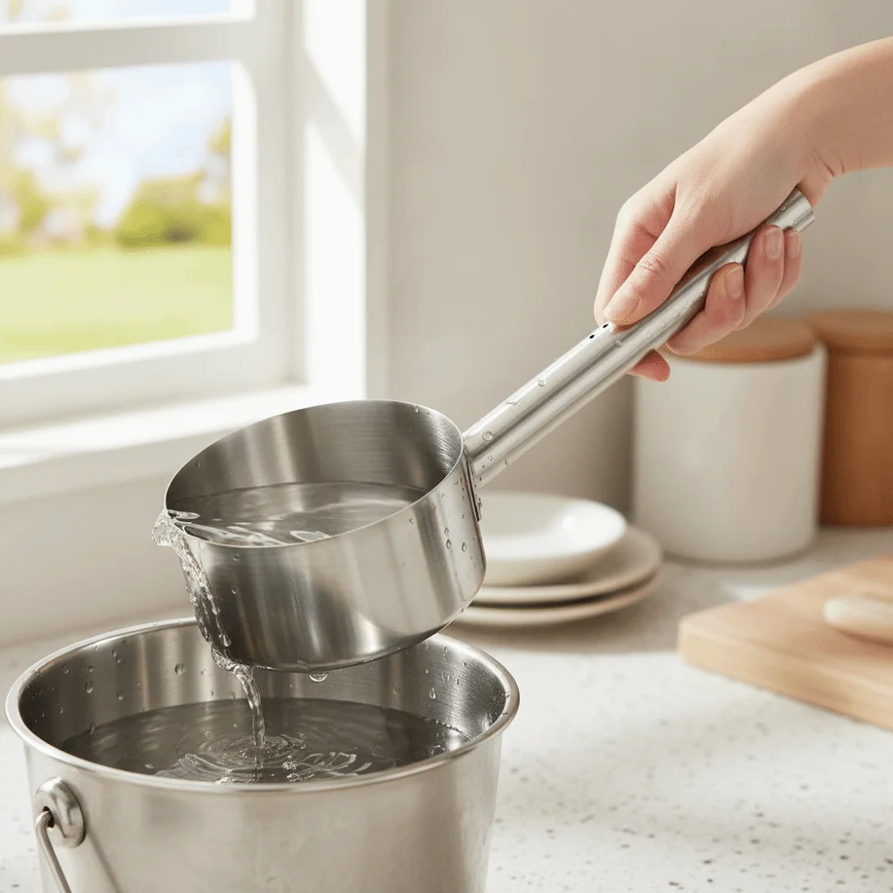 Long Handle Stainless Steel Water Ladle Thickened Large Capacity Kitchen Water Scoop Anti-slip Granule Design Rust-proof