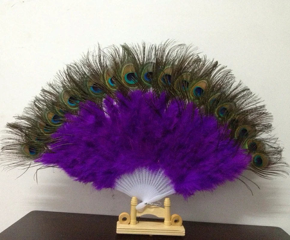 1Pcs High Grade Peacock Feather Fan Stage Performance Props Belly Dance Peacock Fans