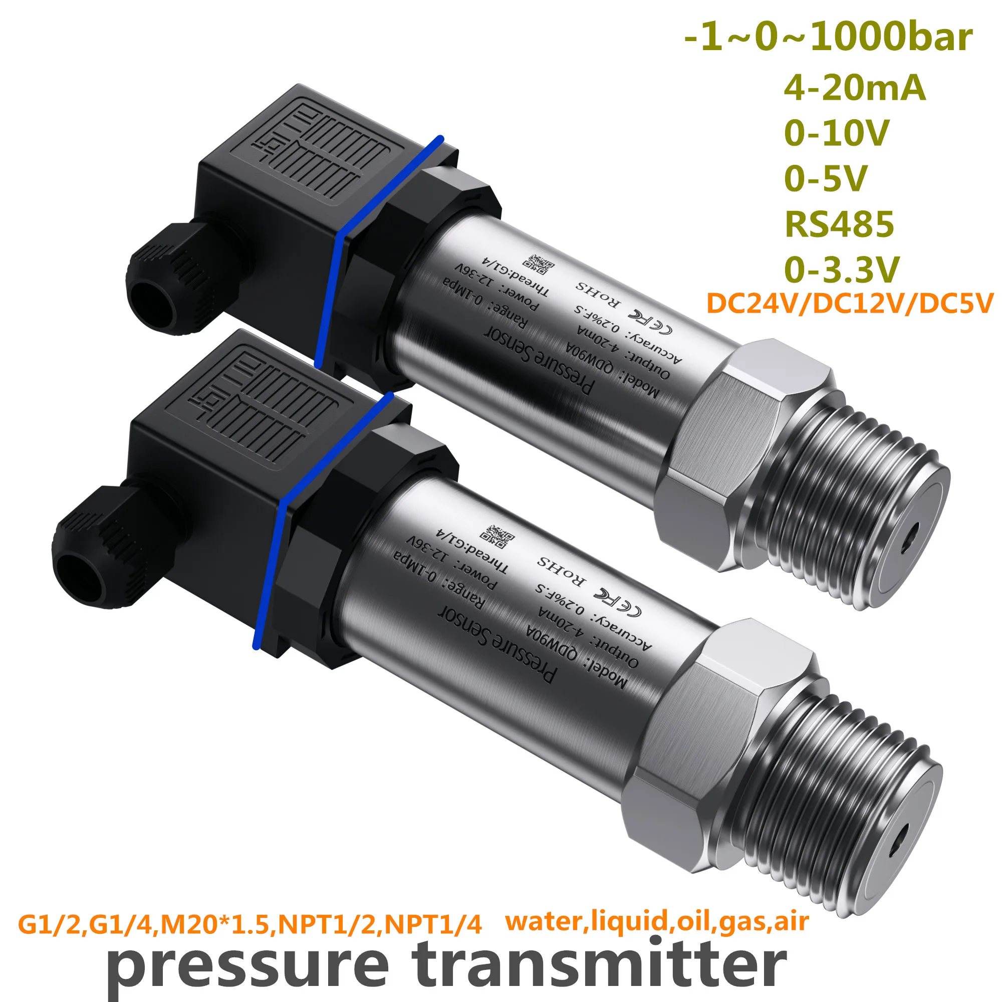 

10bar 1.6Mpa 2.5MPa 10kpa Pressure Sensor Transmitter 4-20mA 0-5V 10V RS485 Output Water Gas Oil Liquid Pressure