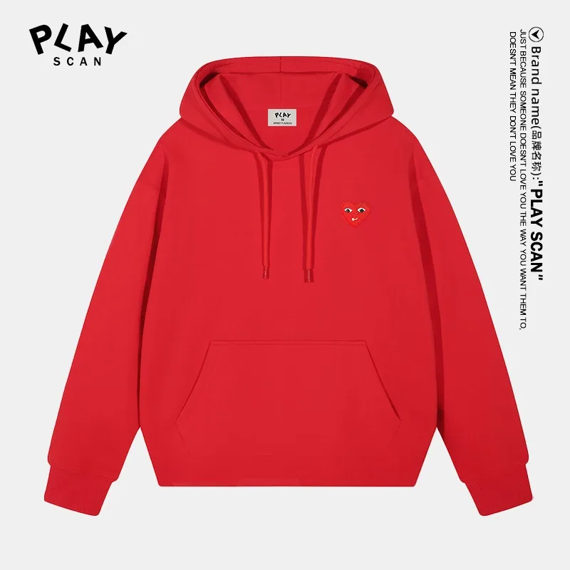 2025 Early Spring PLAY SCAN Sweater Hooded Pullover Red Heart Embroidery Spring and Autumn New Loose Top Couple Fashion Hoodie