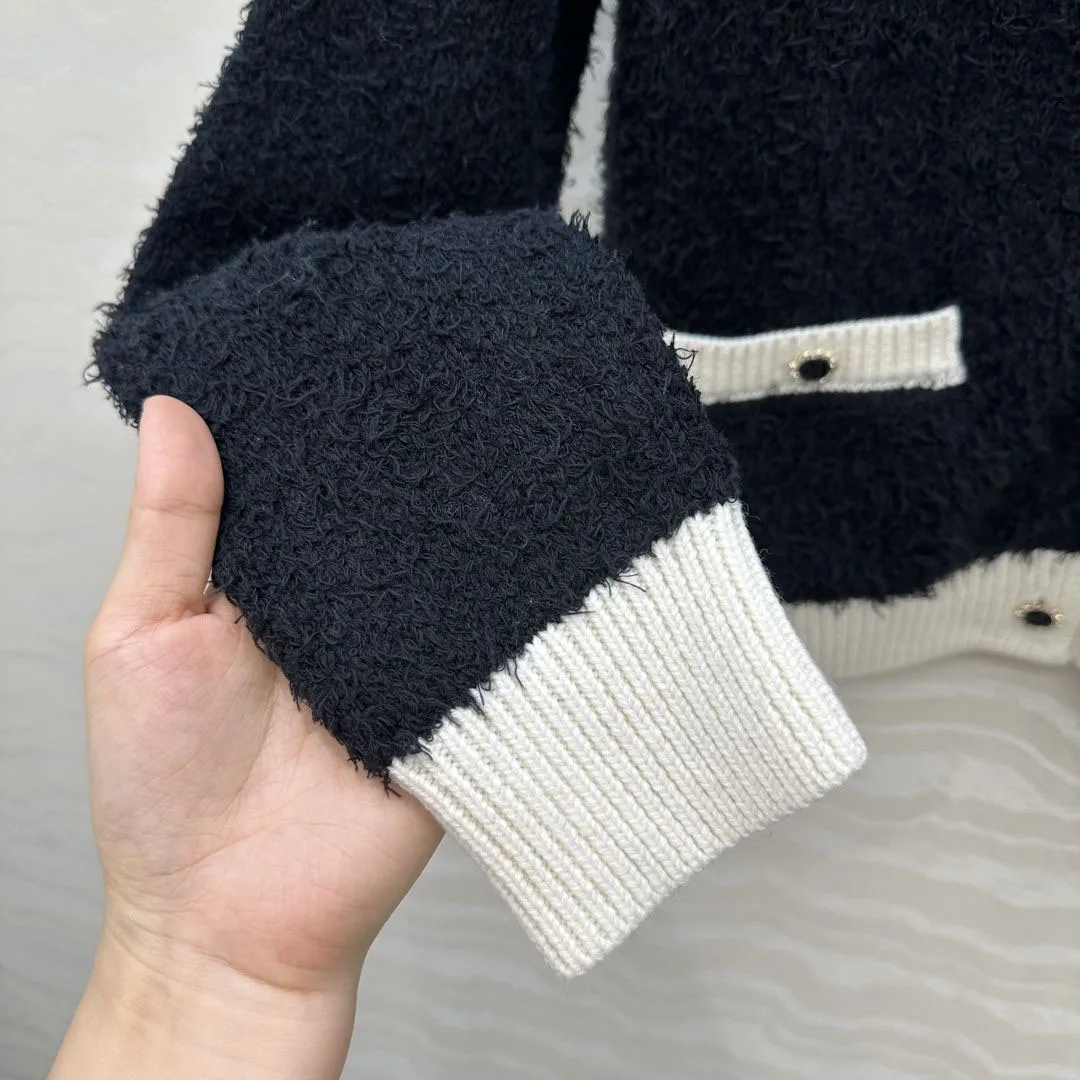 New Autumn Winter Cute Mohair Wool Blends Knitted Cardigans Stripes Patchwork O-neck Long Sleeve Pockets Vintage Sweet Sweater