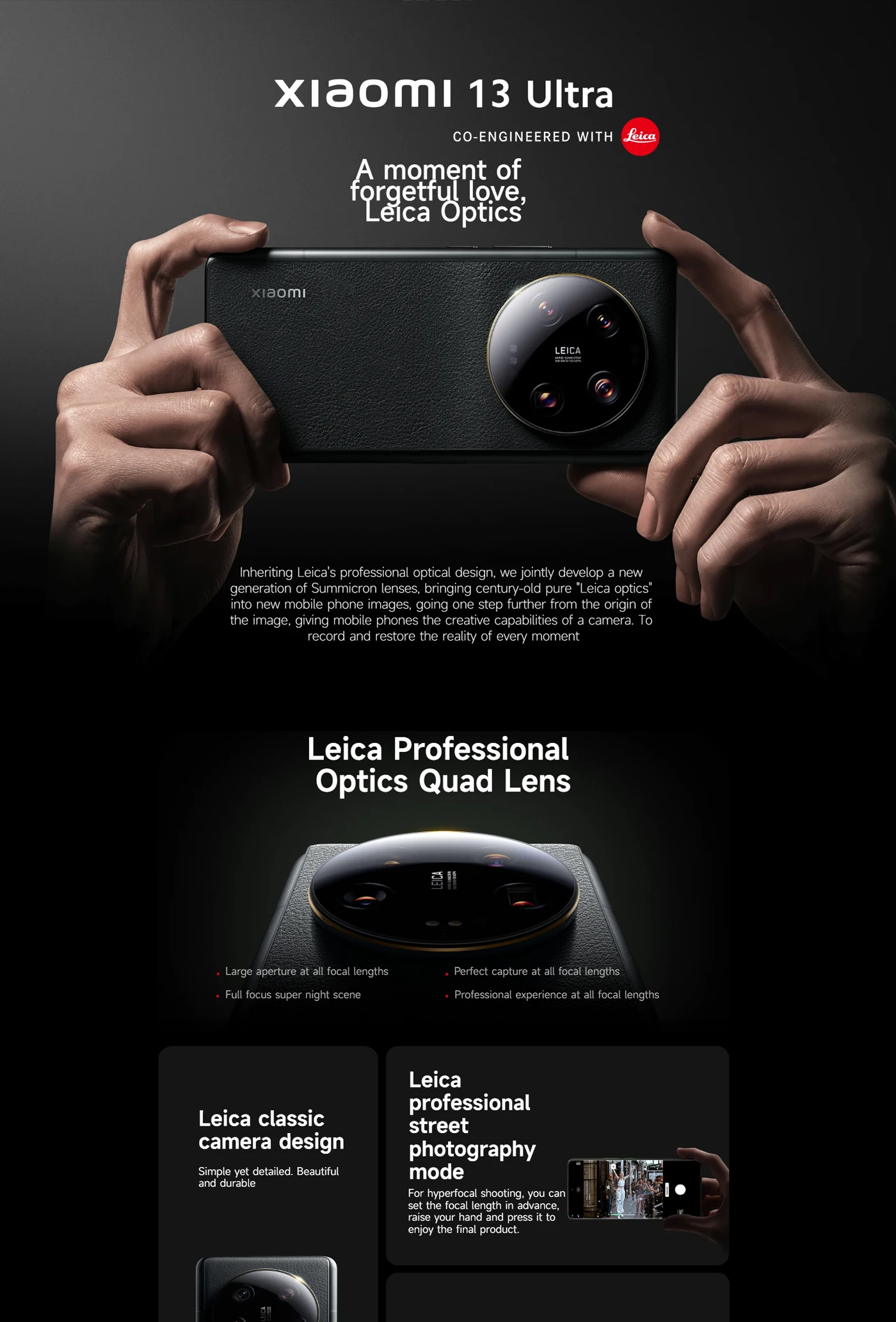 هاتف Xiaomi 13 Ultra 5G Android 6.73 بوصة 522ppi 522ppi CPU Snapdragon8 Gen2 50MP NFC 5000mAh 90w مستعمل