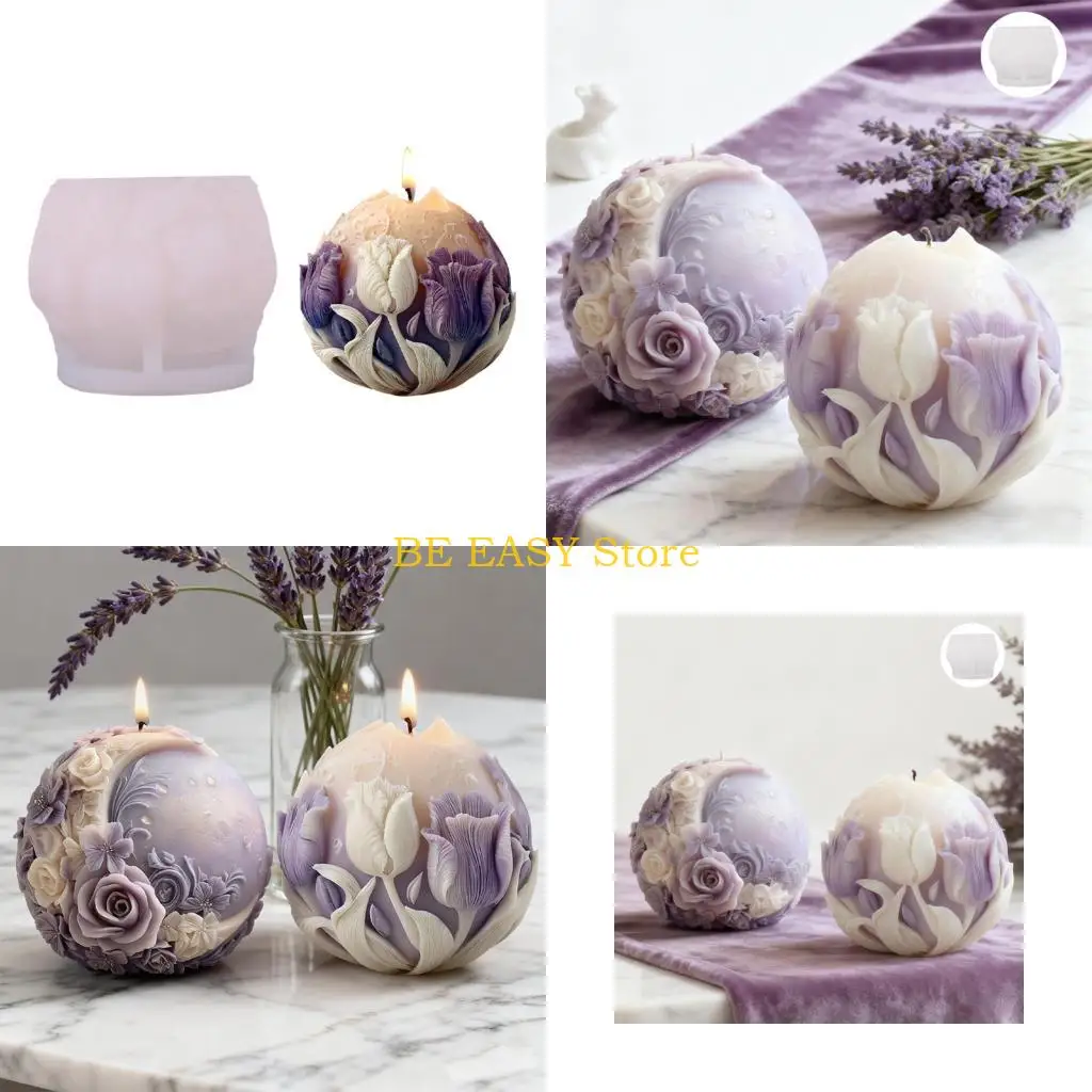 E28F Floral Moon Candle Mold,Round Candle Silicone Mold for Candle Making,Diys Resin Crafts Mold Aromatherapys Candle Mould