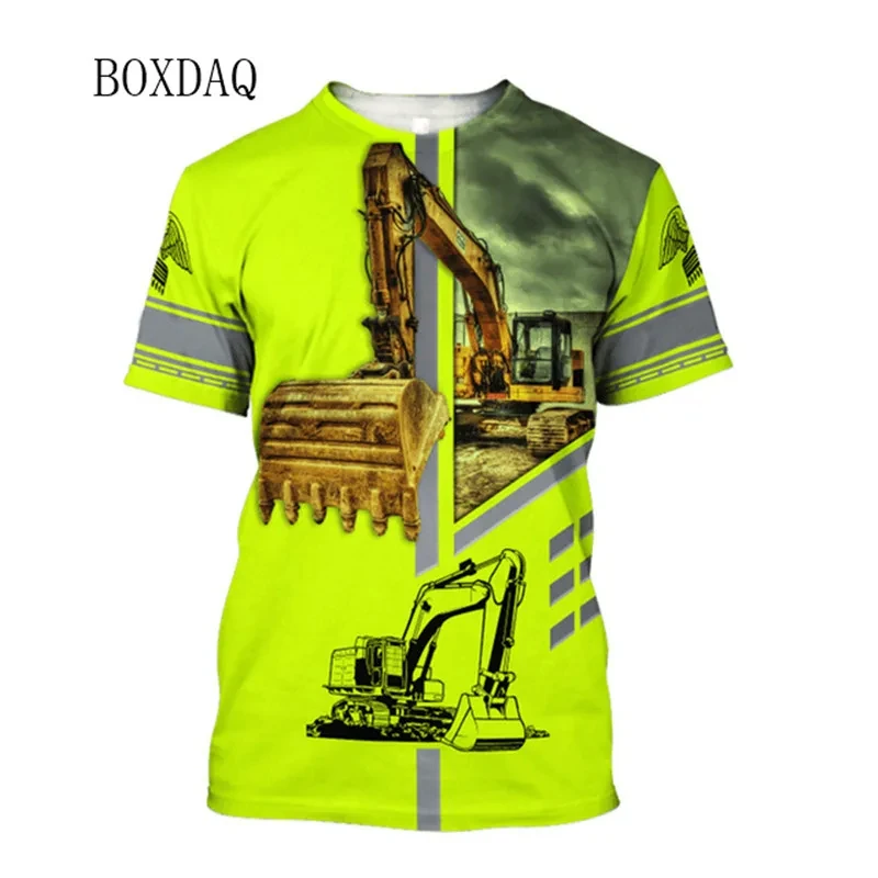 Excavator Operator Worker Clothes Men Casual T-shirts Short Sleeve 3d Print Street Tops 6XL Plus Size Man Construction site Tees