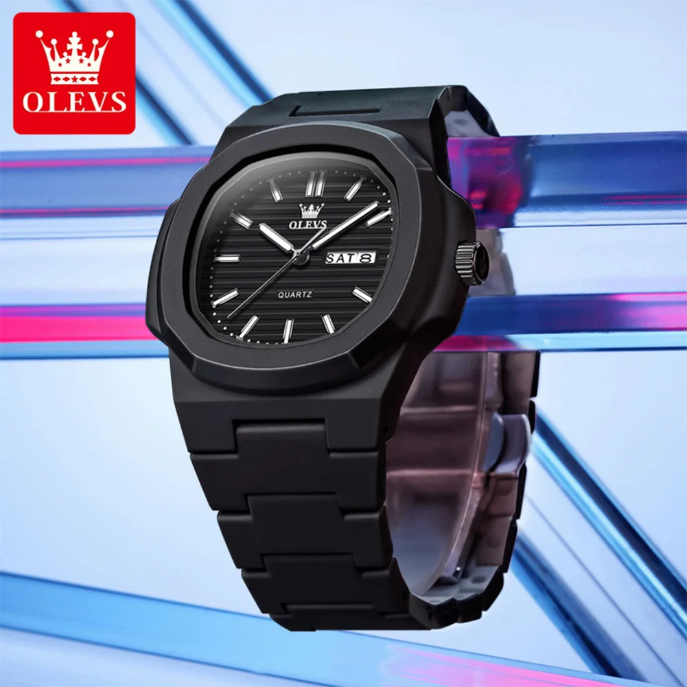 OLEVS Reloj para hombre Reloj de cuarzo Original relojes luminosos impermeables para hombres calendario Dual Reloj de marca superior de lujo