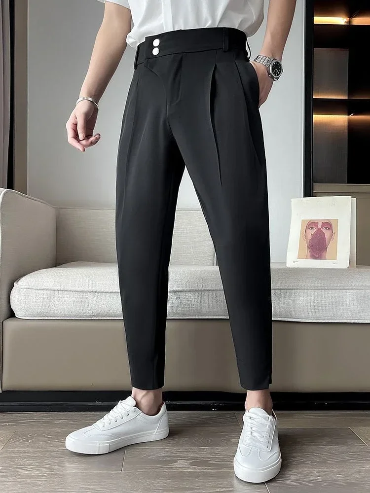 

Black Male Suit Trousers Straight Men's Summer Pants Harem Chinese Homme Luxury 2024 Spring Clothes Fabric Slacks Spandex Formal