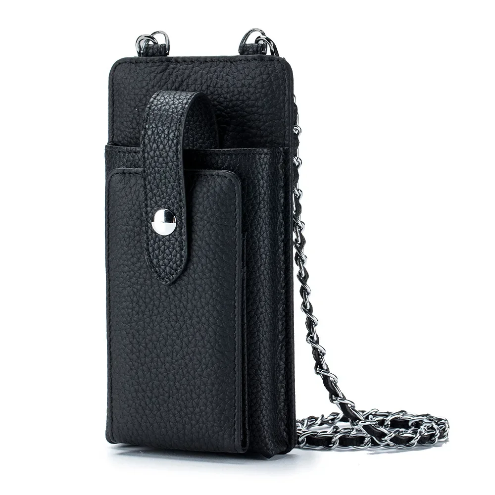 Fashion Genuine Leather Mobile Phone Bag Small Chain Crossbody Bags Female Card Holder Money Purses for Women