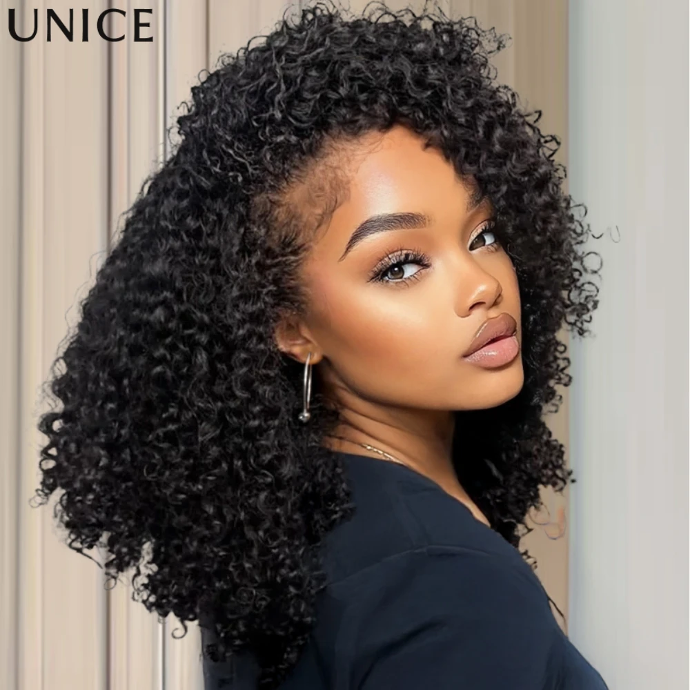 

Парик UNice Coily Curly Edges Kinky Curly Half Wig из натуральных волос, 3 в 1, бесшовный, с возможностью переворачивания, без клея, на шнурке, для начинающих