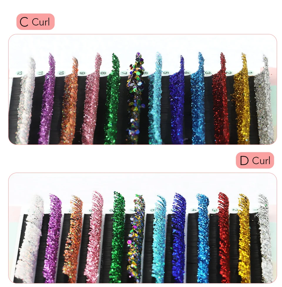 RUJADE Fashion Glitter Lash Extensions Crystal Colorful Individual False Lash Mix Colors Shiny Russian Volume Professional Lash