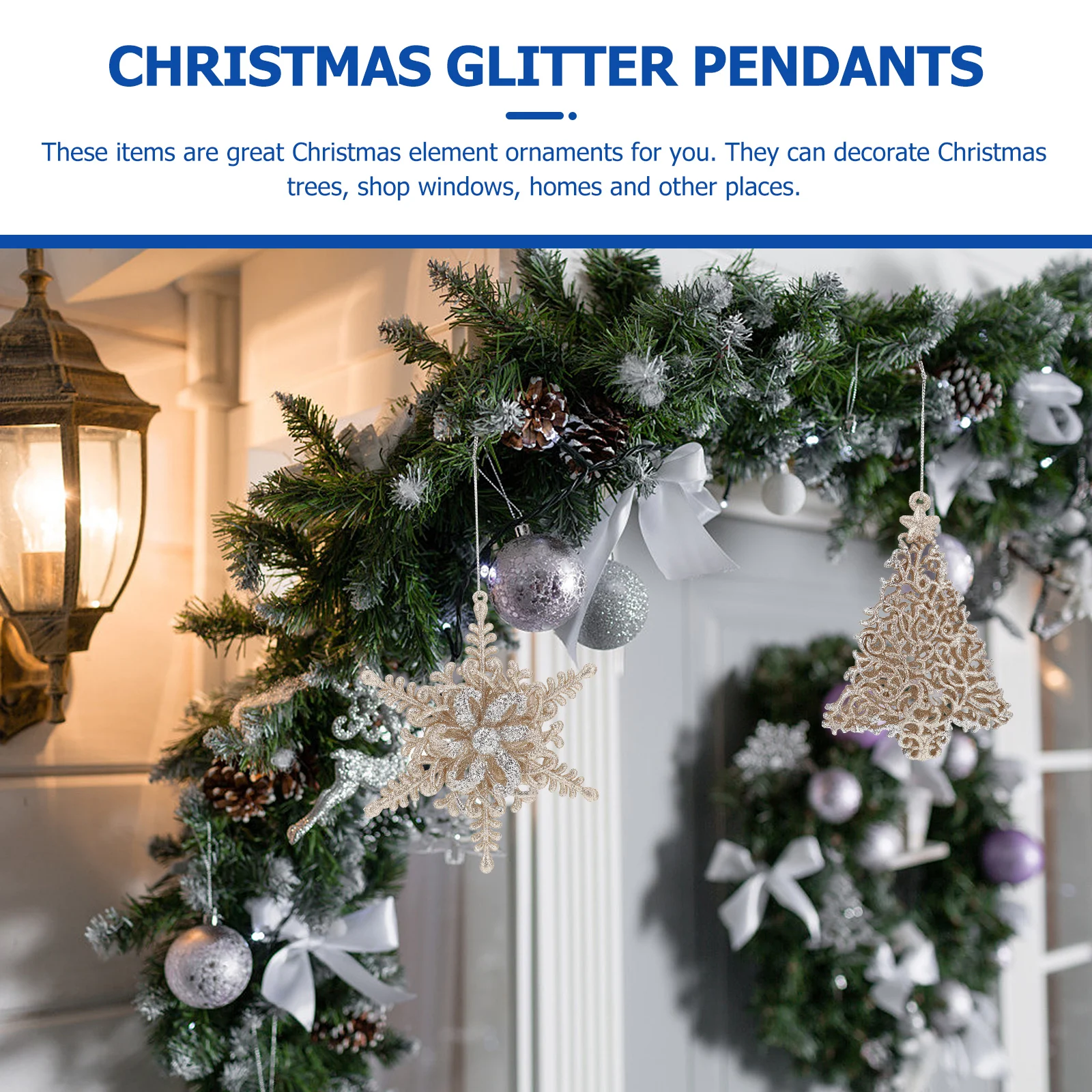 

3 Pcs Decorations Christmas Tree Pendant Garland DIY Mini Glitter Wreath Golden Xmas Accessory Hanging Pendants Showcase