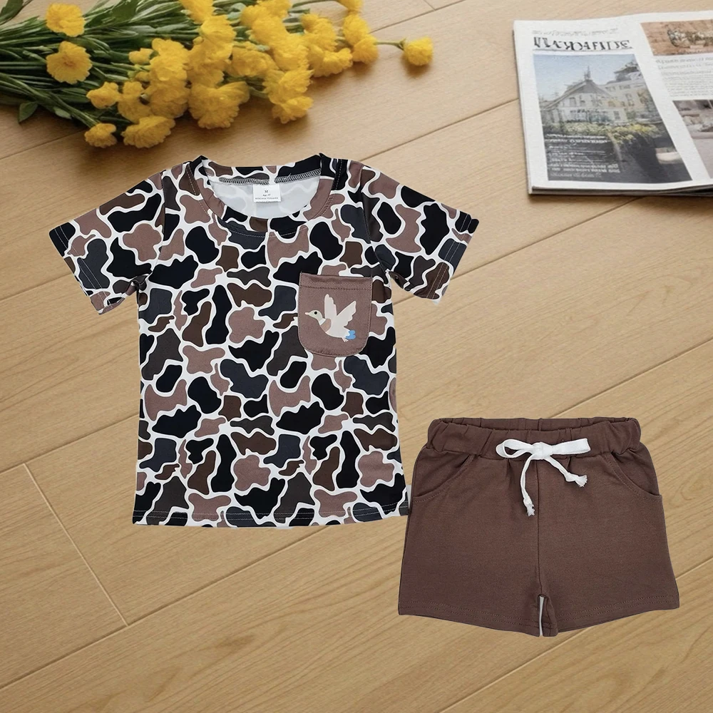 9.12 Baby Boys Summer Clothes Baby Boys Duck Camo Pocket Shirt Shorts Clothes Sets