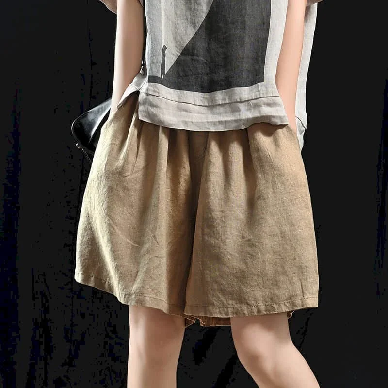 البوب القطن الكتان السراويل النساء الصيف Vintage مرونة الخصر بنطال ذو قصة أرجل واسعة حجم كبير عادية فضفاض المتضخم السراويل النساء الملابس