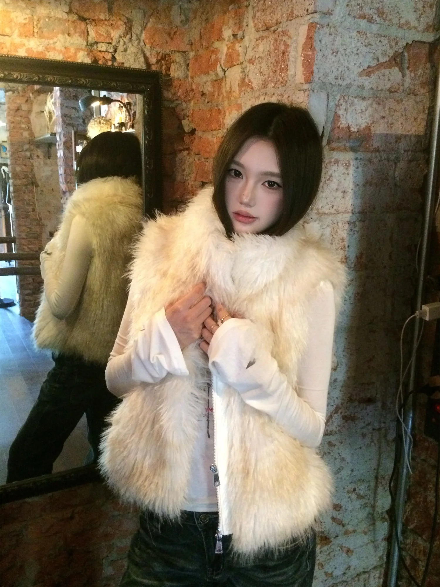 

Original Design Autumn Winter New Sle Retro Fur Vest Women's Outerwear One Head a Guava Brand ort Zipper Stand Fit