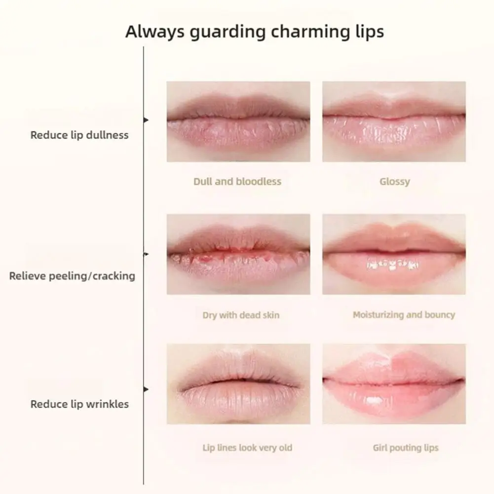 Lip Essence Oil ให้ความชุ่มชื้นยาวนานและผ่อนคลายริมฝีปากแห้งสีขาวพีชน้ําผึ้งน่ารักหัวแปรง Lip Care Essential Oil