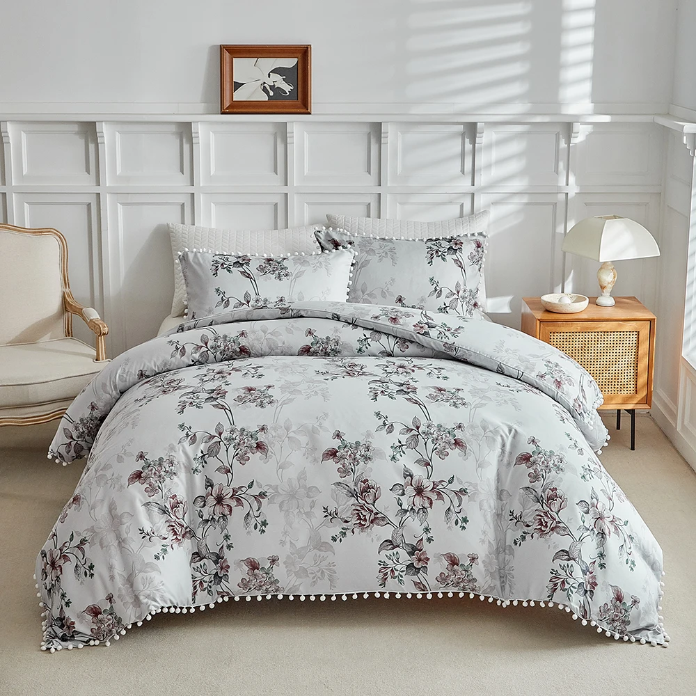 Duvet Cover Bedding Set Twin Full Queen King Size 135x200 Nordic Quilt Cover 240x220 Double Single Floral Ball Tassel Bed Linen