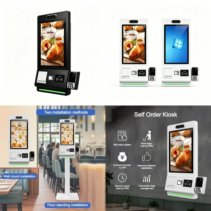 Food Vending Machine Self Service Payment Kiosk with 32 Inch Touch Display Thermal Printer QR Reader POS Mount for Retail