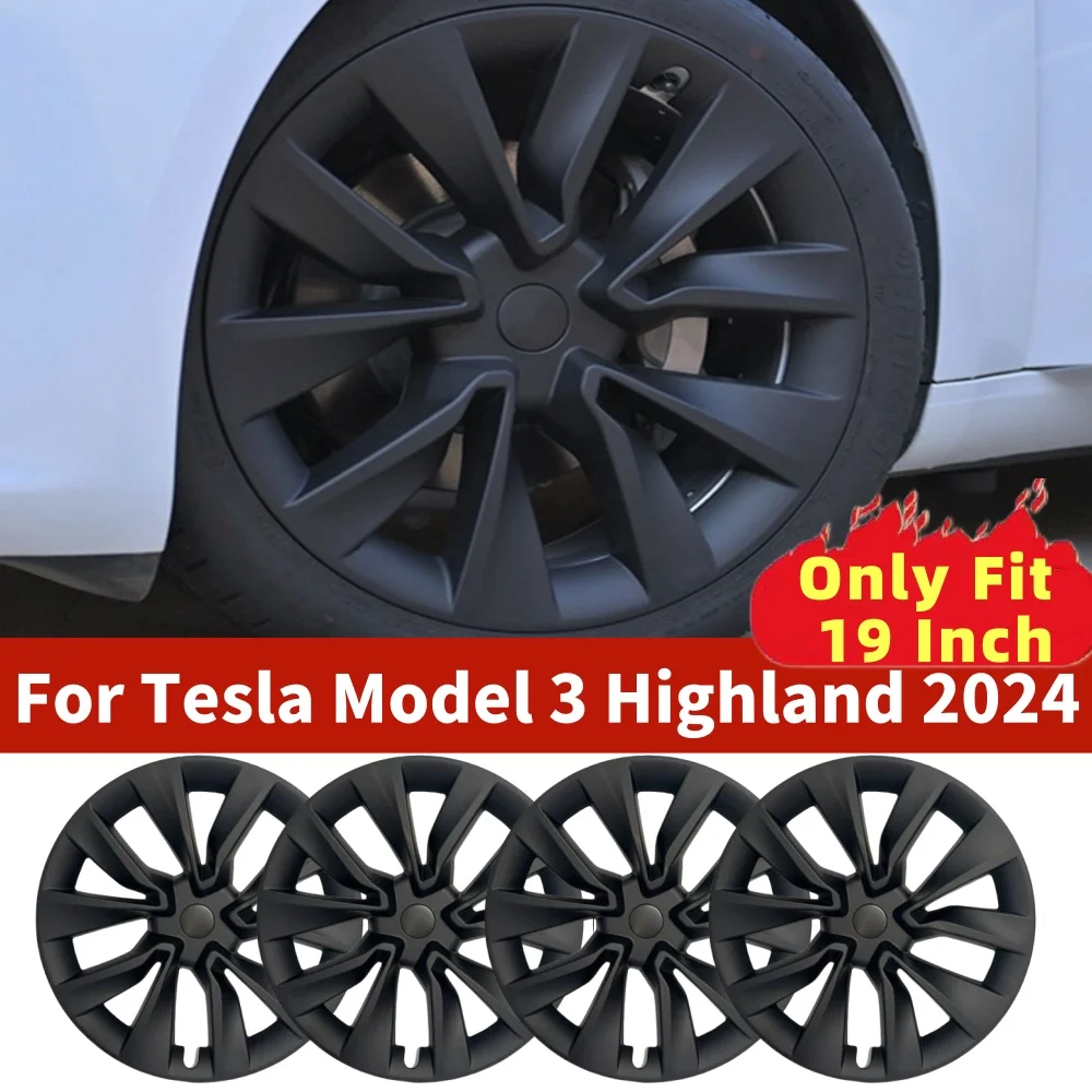 

For Tesla Model 3 Highland 2024 Hubcaps，19 Inch Full Edge Wrapping Style Wheel Covers Hub Caps 4PCS Black