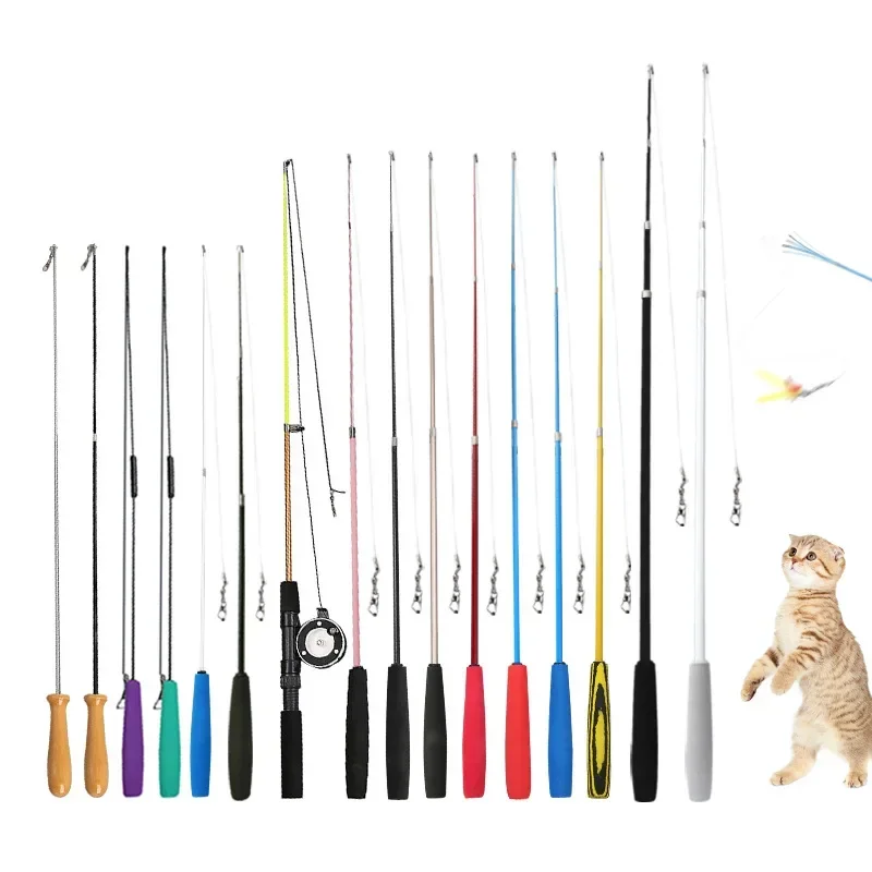 Cat Teaser Wand Flexible Three-section Telescopic Fishing Rod Cat Toy Funny Cat Stick Rod for Catcher Toy Cat Essential Artifact