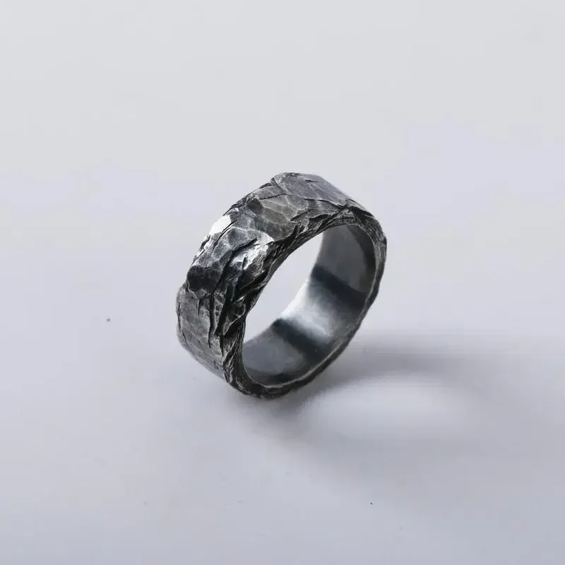Mountain and River Style Distressed Original Design Hand-engraved Ring