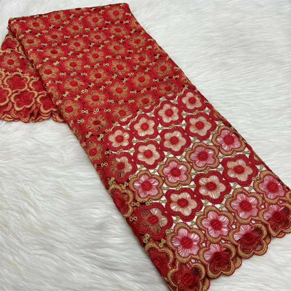 

African Cord Lace Fabric Wine Guipure Embroidery High Quality Nigerian Lace Fabrics 2024 For Women Dress Pink 5 Yards