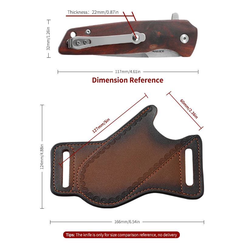 EDC folding knife leather sheath belt knife case outdoor tool storage pocket knife cowhide protective case