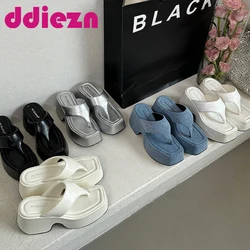 Women Slippers Platform Slippers Shoes For Ladies Heels Female Square Toe Footwear Wedges Flip Flops Pumps Fashion Slides Shoes