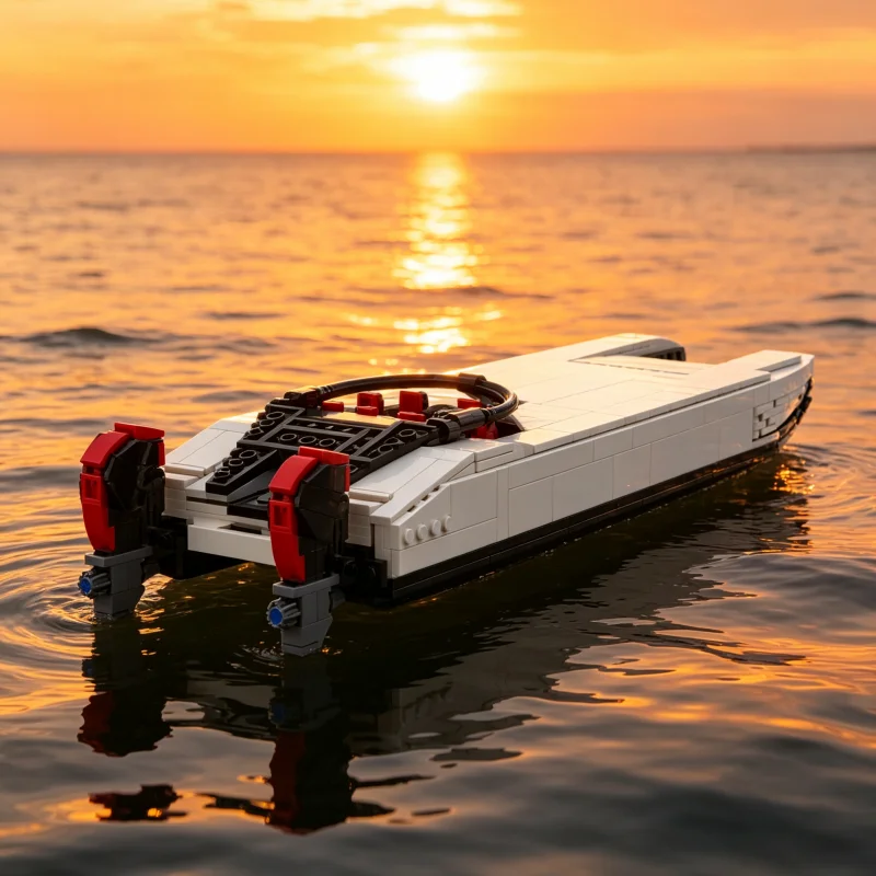 Twin Hull Speed Boat MOC Building Blocks 921 Parts Twin Hull Speed Boat Model DIY Assembly Brick Set Desktop Collectible