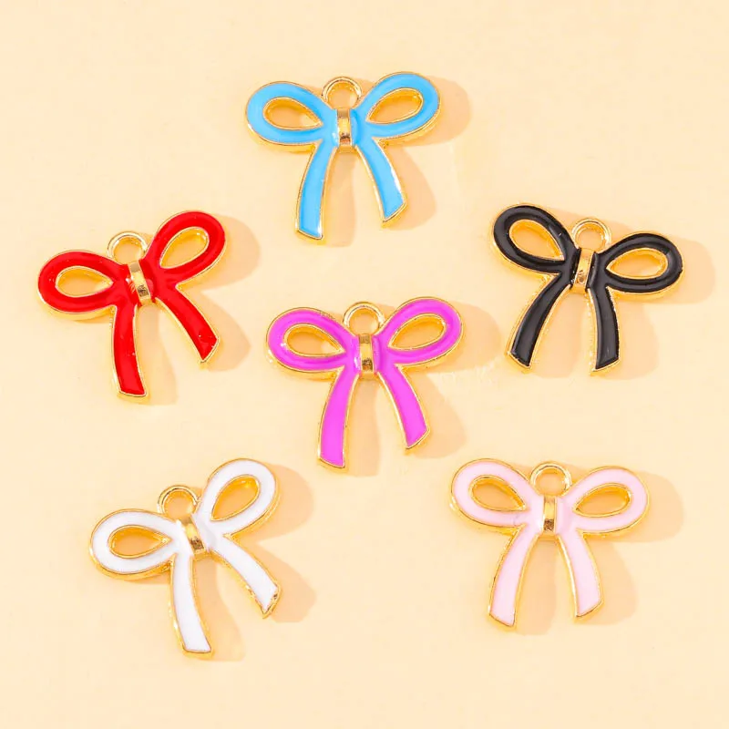 10 Uds. De dijes populares de aleación esmaltados con lazo para manualidades, pendientes simples y bonitos hechos a mano, collar, pulsera, accesorios de joyería