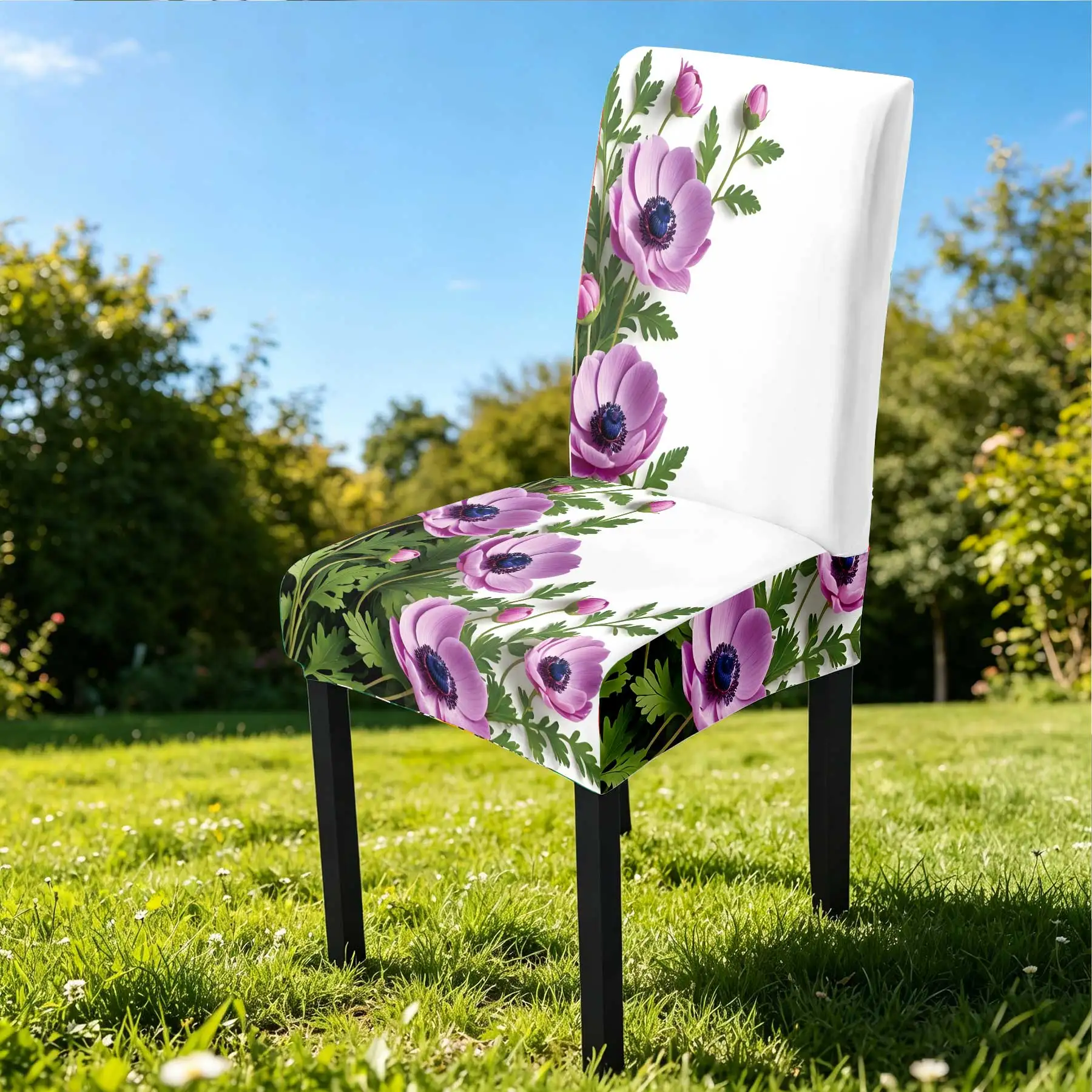 

2026 New Summer Outdoor Chair Cover, Elastic Full - Coverage with Anemone Flower Print, Washable & Fade -