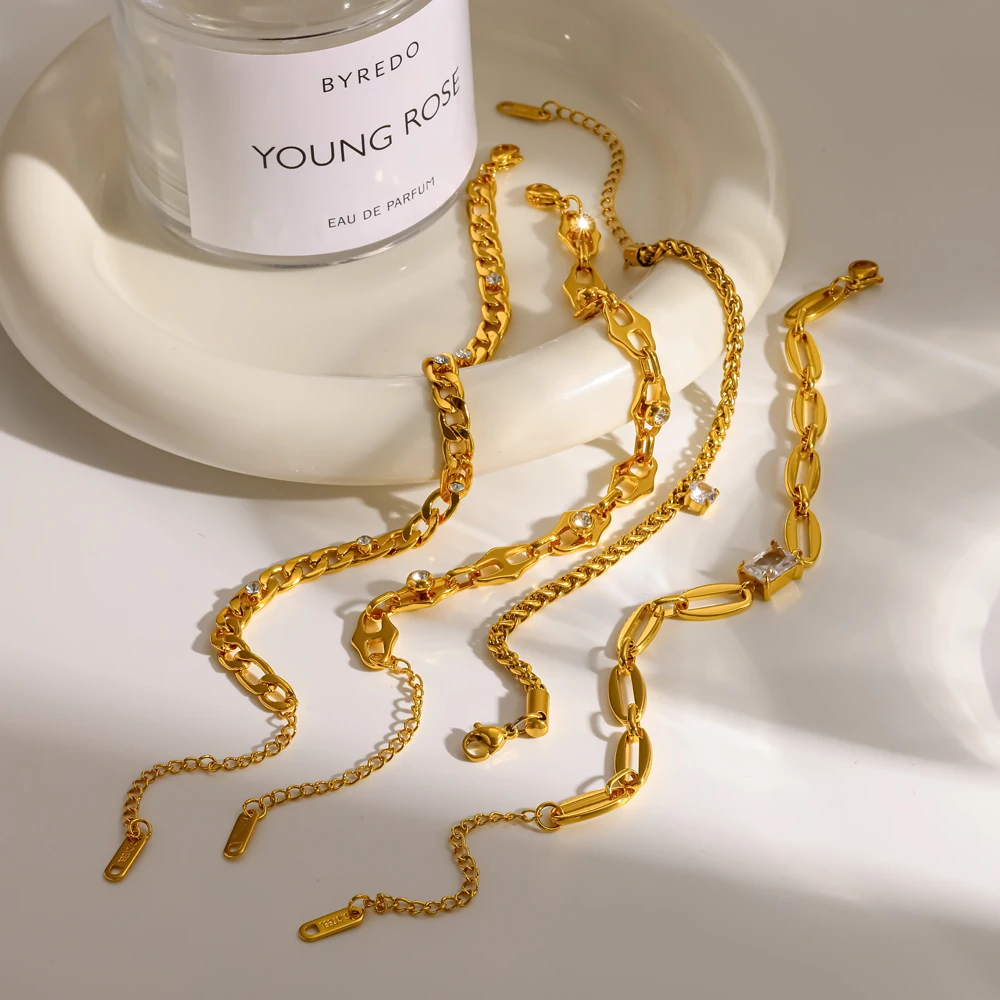Modisches Design Edelstahl-Armband mit Weißem Zirkon-Besatz, 18K Goldfarben Beschichtet, Wasserdichter Schmuck als Geschenk – Detail 3
