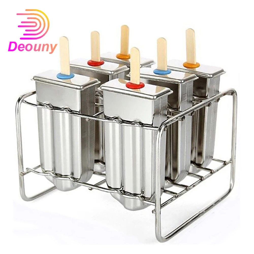 304 Stainless Steel Popsicle Molds with Sticks Holder 6/10 Cavity Reusable Ice Cream Pop Maker Homemade Ice Lolly Mould for DIY
