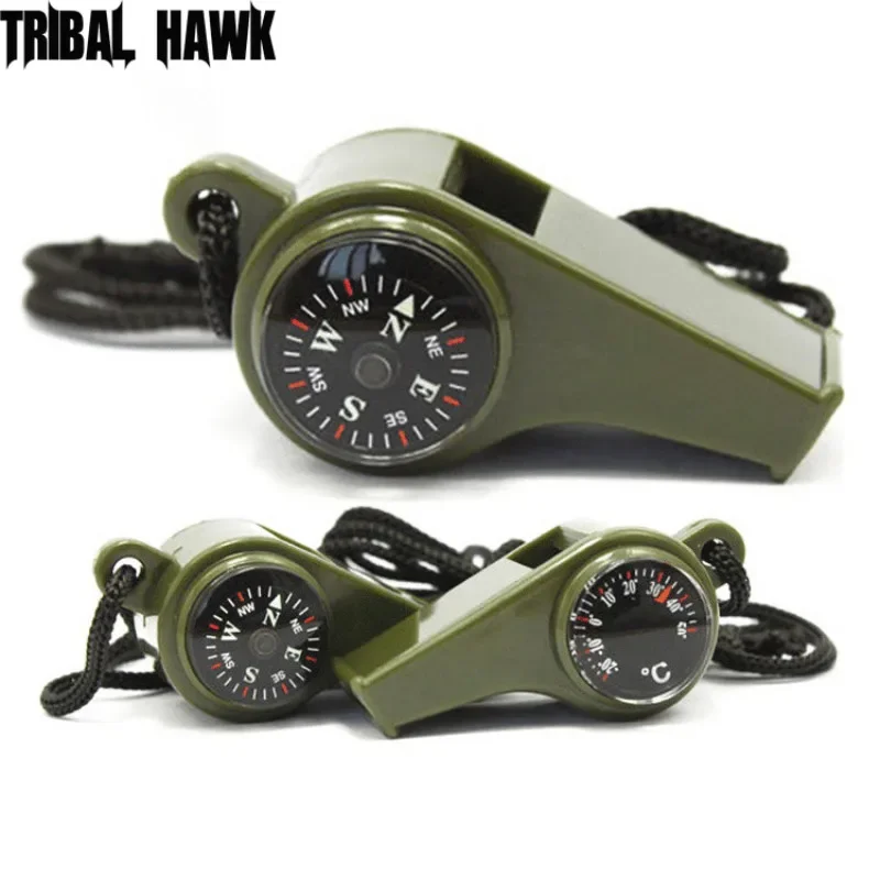 Compass Thermometer Survival Whistle Outdoor Military Tactical Multi Tool: Camping Hiking Hunting Gear